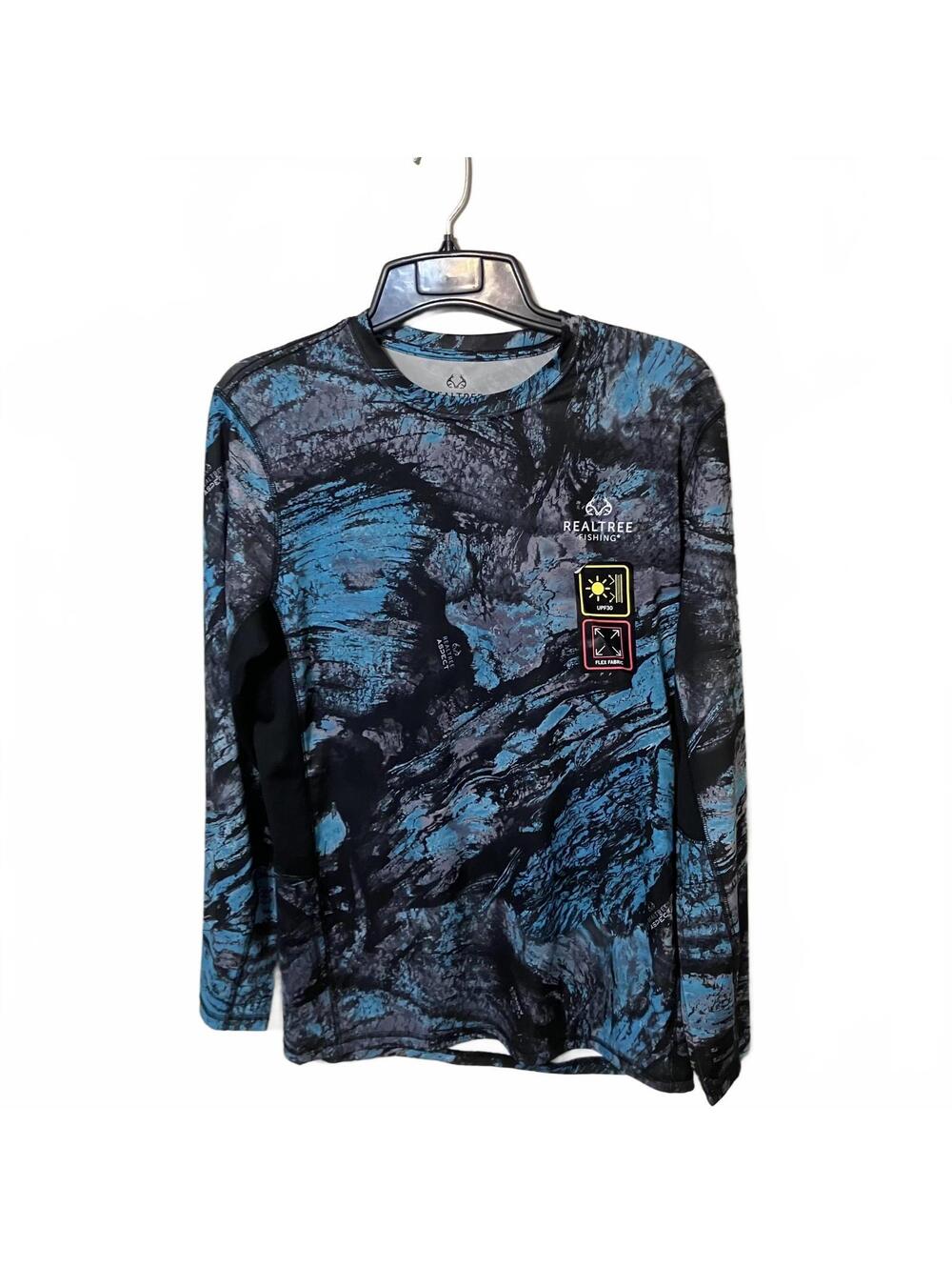 Realtree Fishing Men Blue Long Sleeve UPF30 Stretch Performance Shirt Medium-New